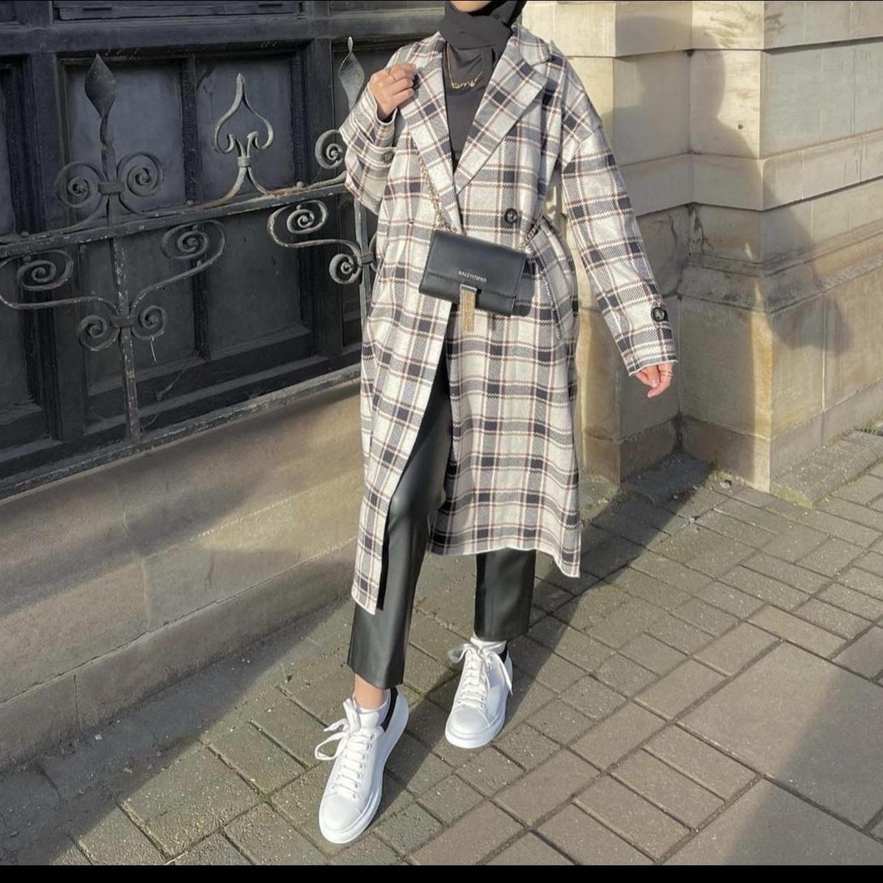 zara check knit coat