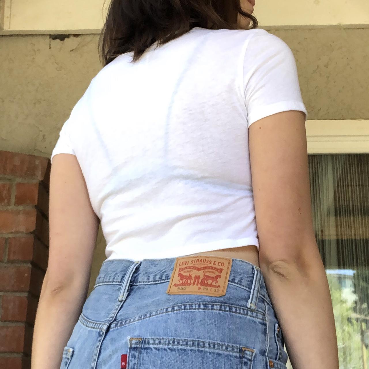 White Short Sleeved Crop Top With Scoop Neck And Depop