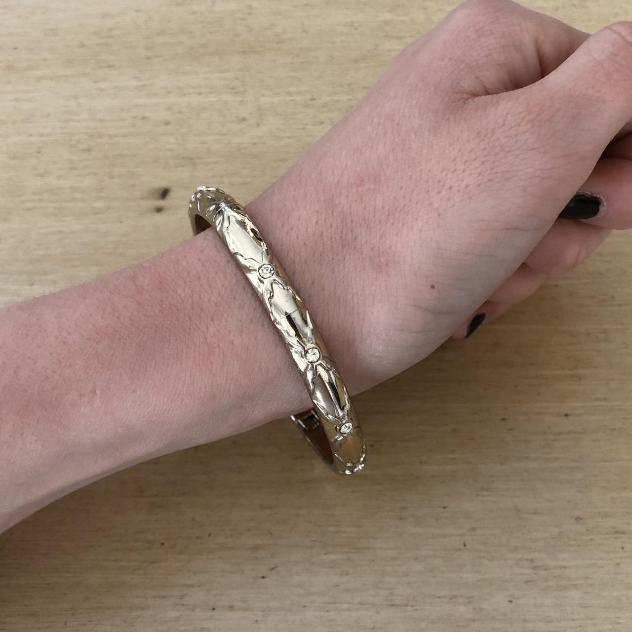 Gold band bracelet with rhinestone and ornate braid/... - Depop