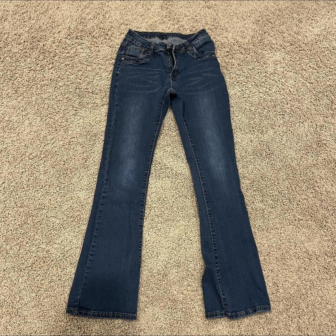 low rise flare jeans - dark wash - Depop