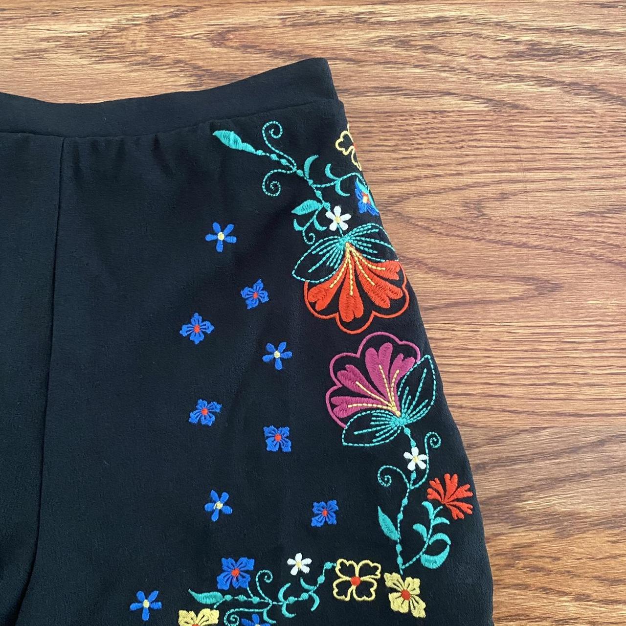 black floral embroidered shorts: these shorts are to... - Depop