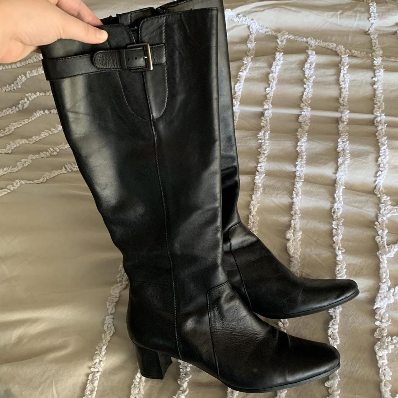 BLACK LEATHER VINTAGE KNEE HIGH BOOTS Size... Depop