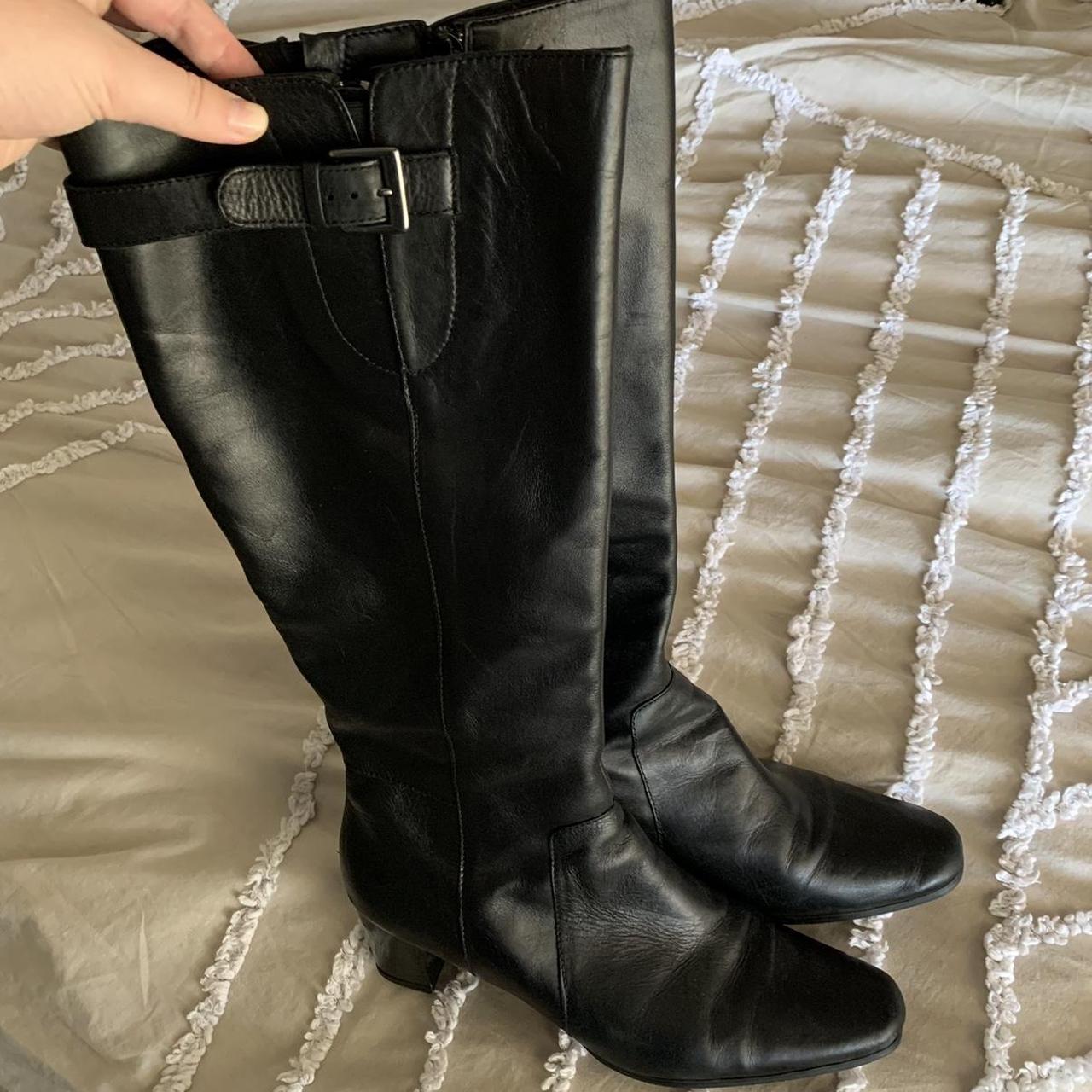 BLACK LEATHER VINTAGE KNEE HIGH BOOTS Size... - Depop