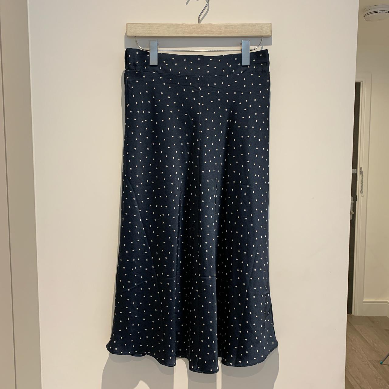 Monki navy spotty skirt, size small - Depop