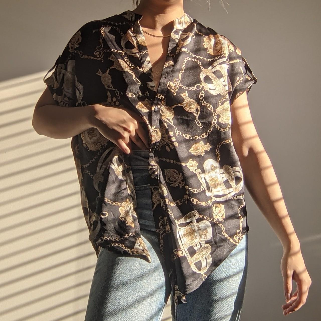 valley girl black silk button up shirt > labelled... Depop