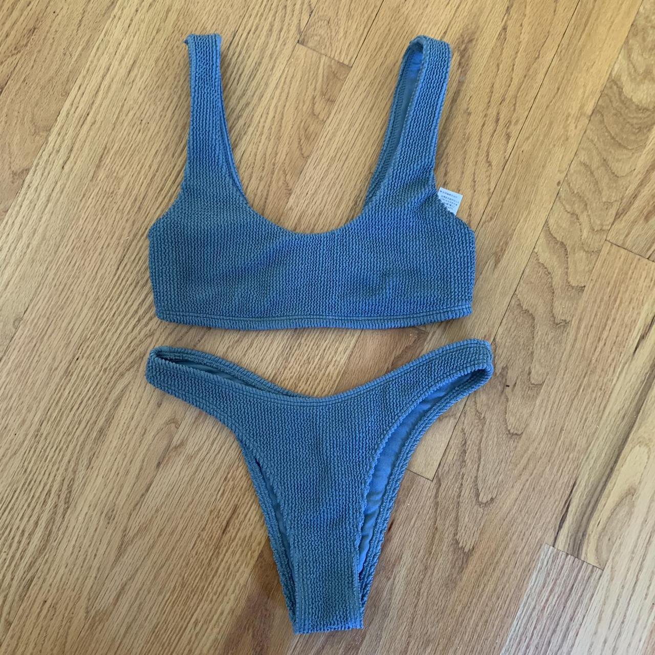 Hollister Blue Textured Bikini#N#both top and bottom... - Depop