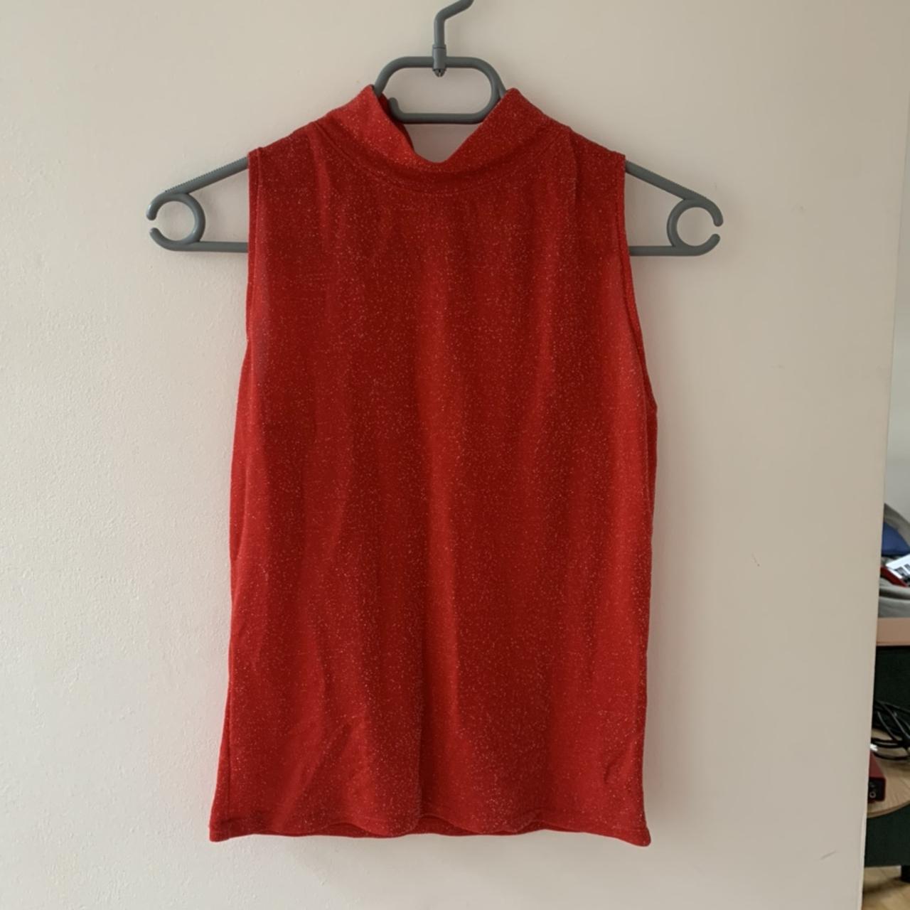 Red sparkly/glitter turtle neck top. Bodycon,... - Depop