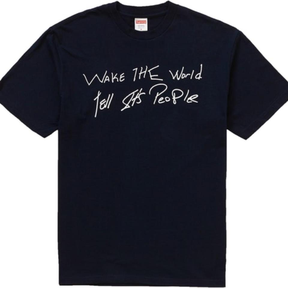 Supreme Buju Banton Wake The World Tee Navy Brand... - Depop