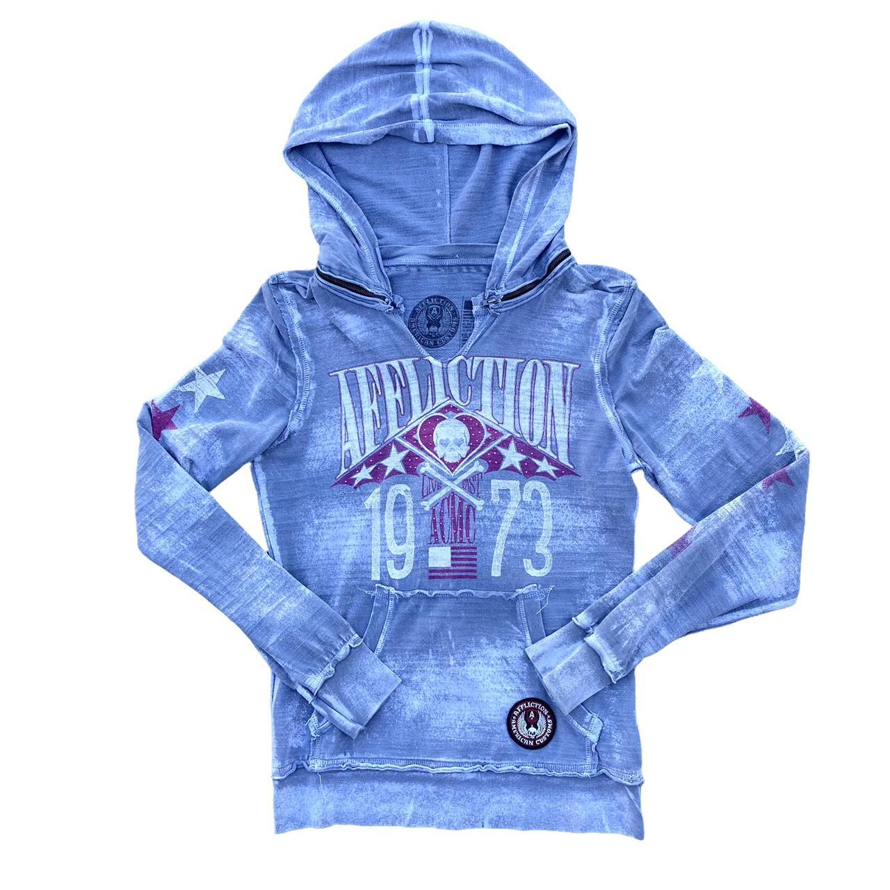 ☠️ AFFLICTION BRAND LIGHT GRAY AND PINK WASHED OUT... - Depop