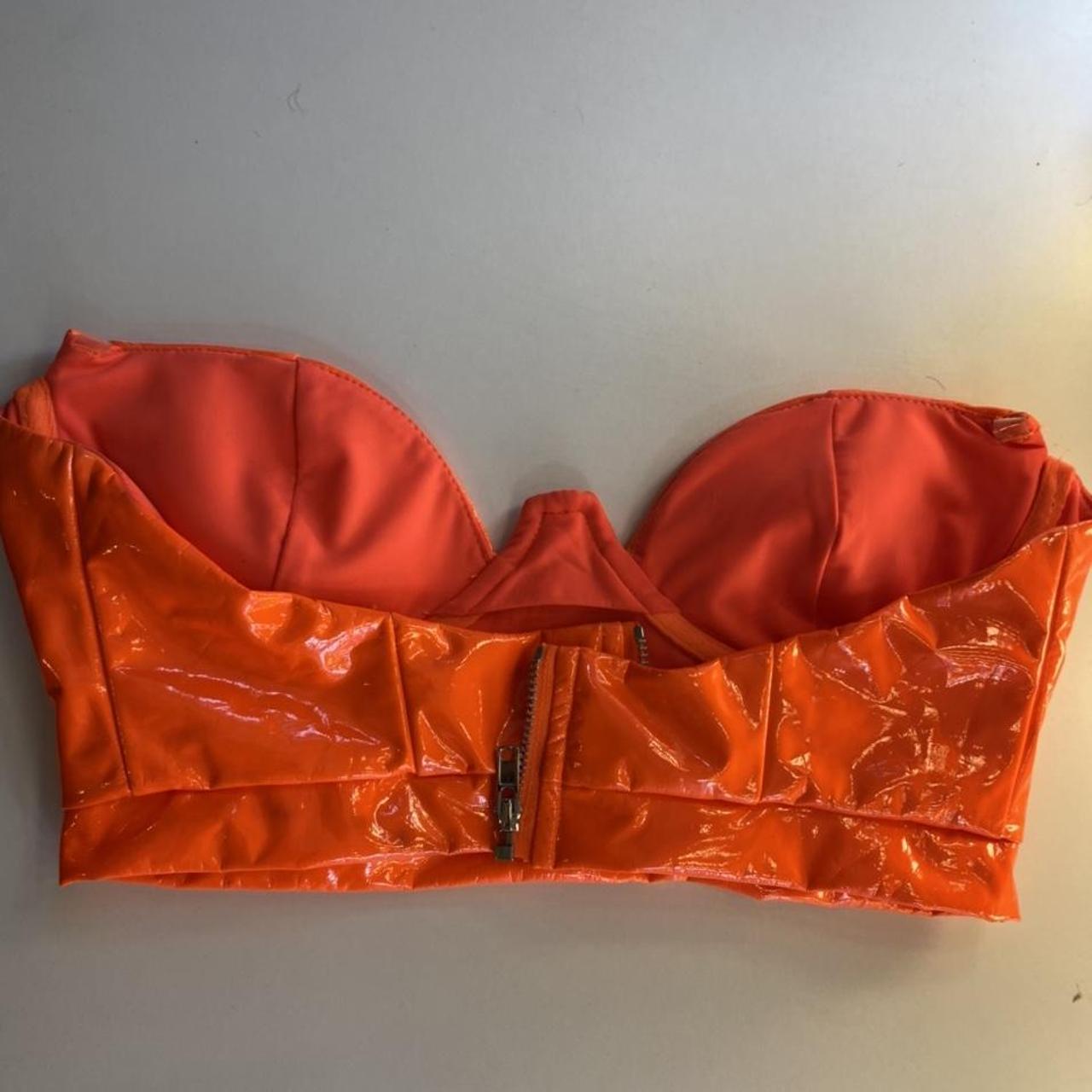 OhPolly vinyl neon orange crop top (clear straps... Depop