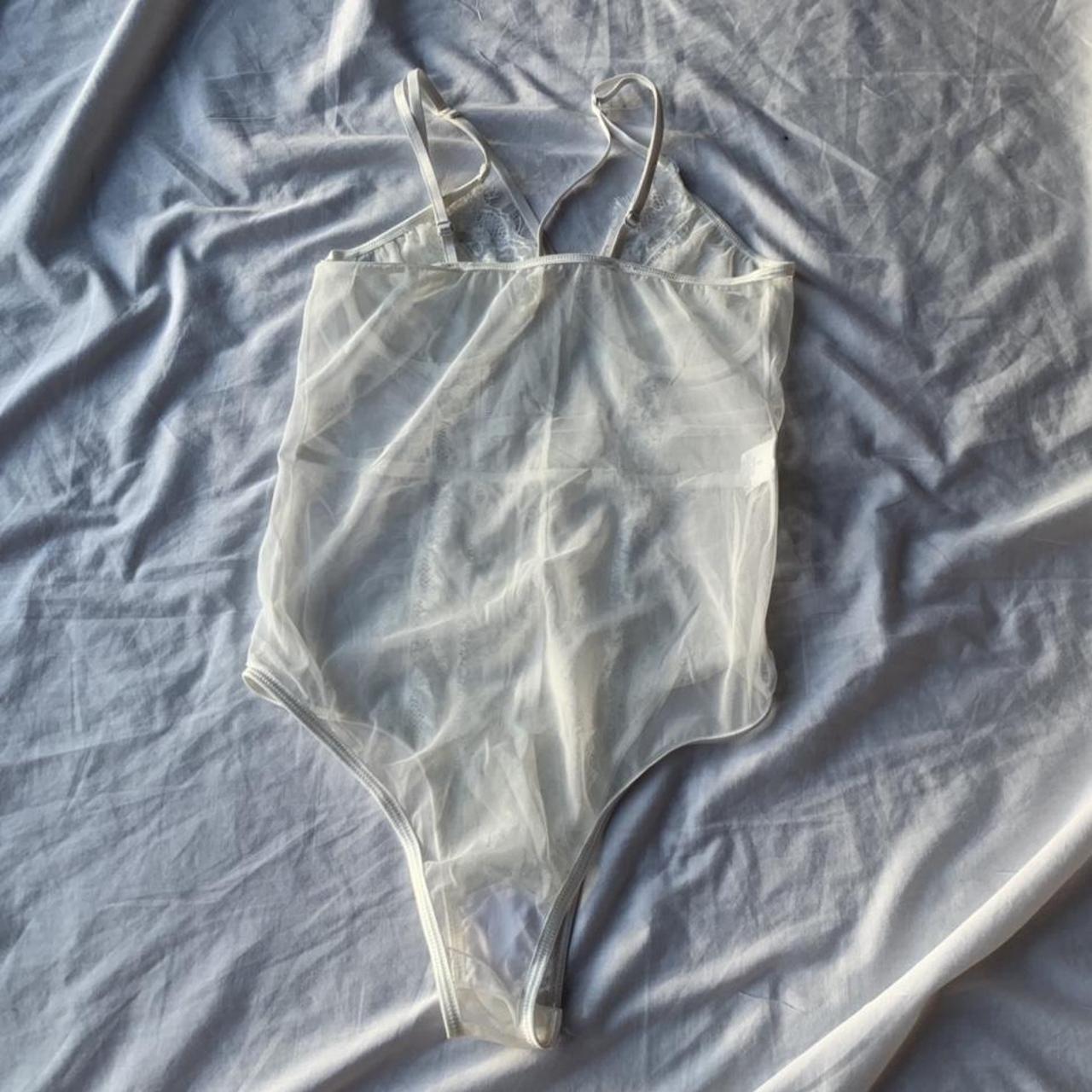 Lace sheer mesh white corset bodysuit • Size small •... Depop