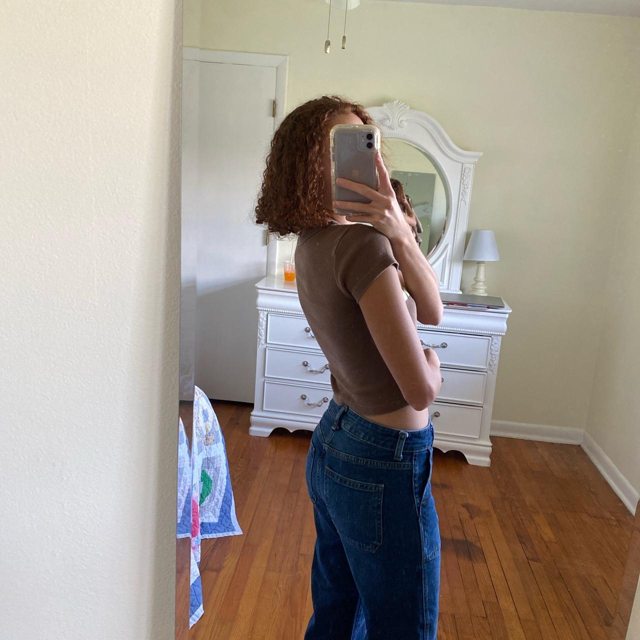 Brandy Melville Women's Brown and Cream T-shirt | Depop