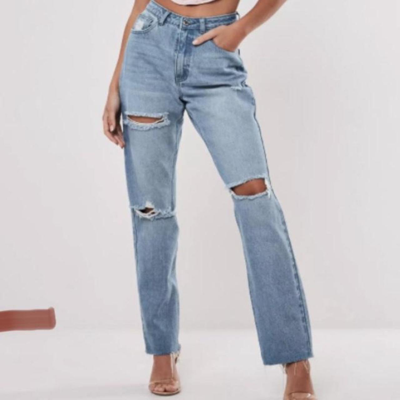 Missguided light blue wrath high deals waisted slash straight leg jeans