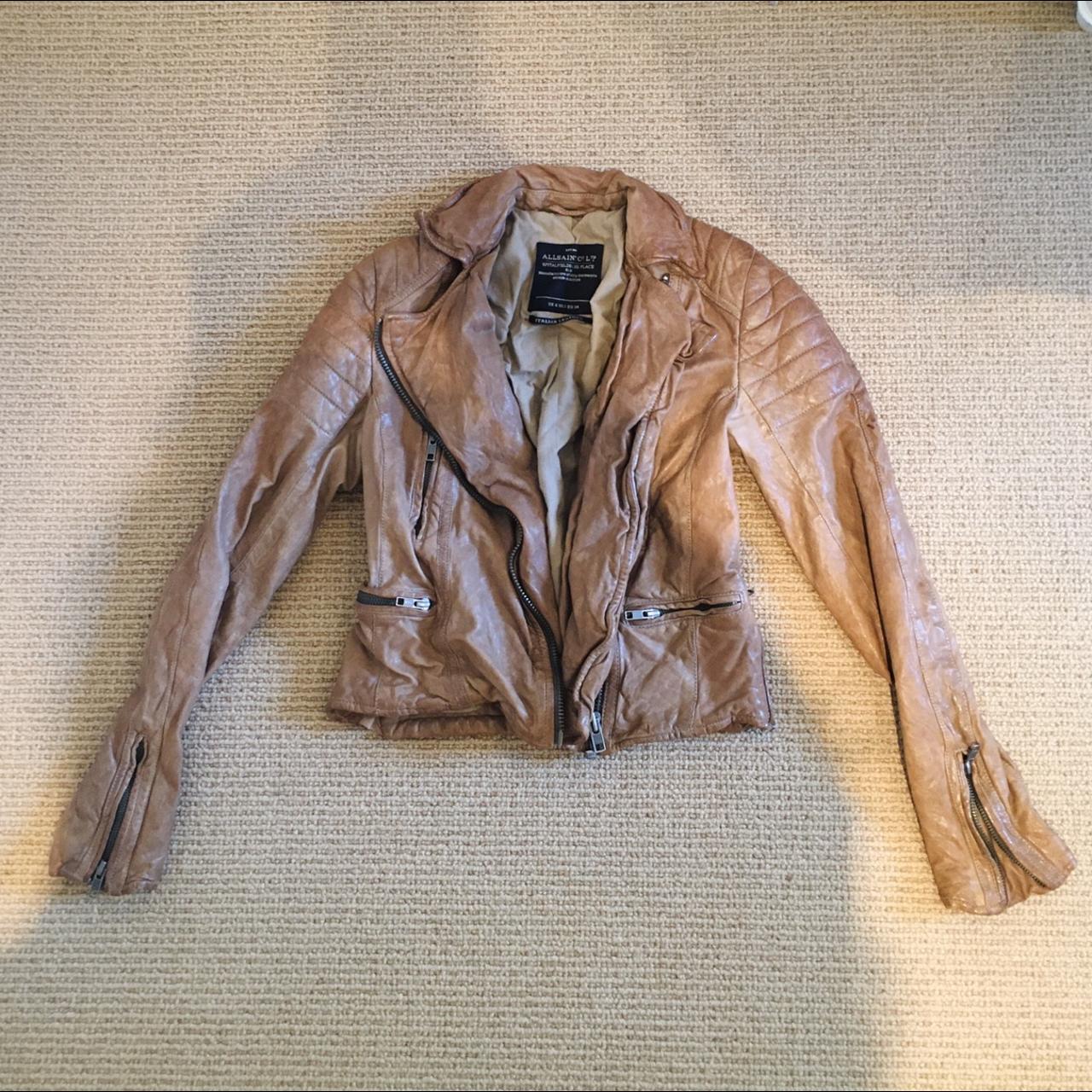 AllSaints light brown leather jacket. Worn once ... - Depop