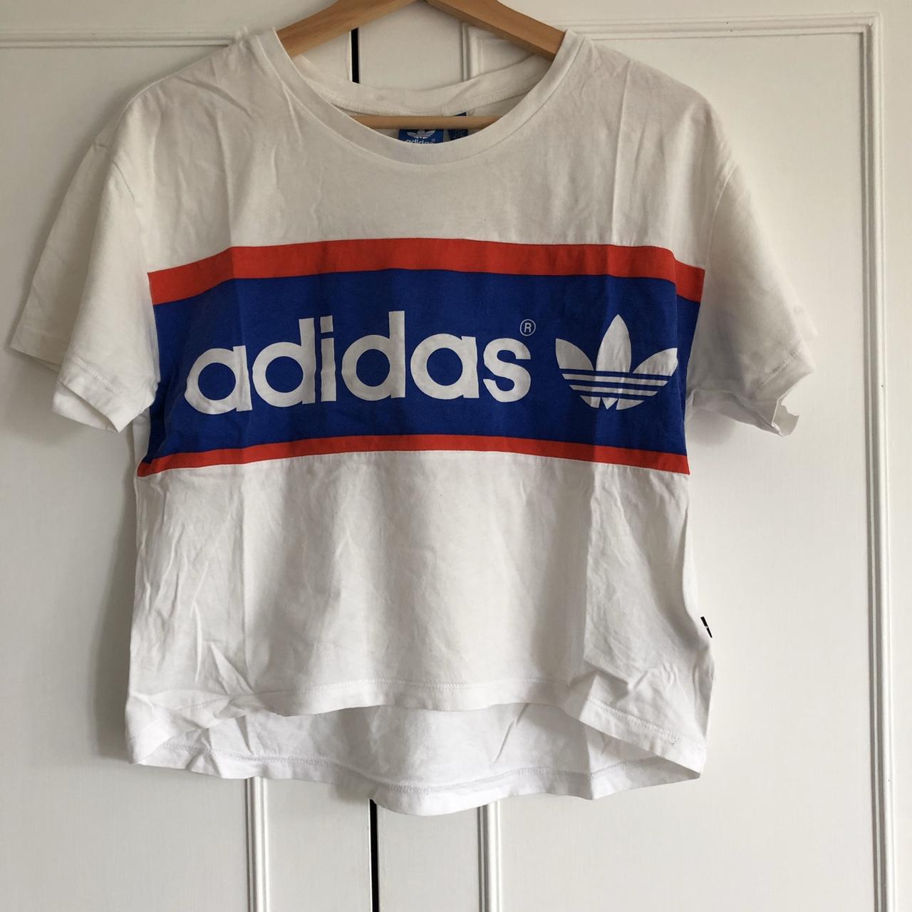 Adidas red, white and blue logo t-shirt // UK 6 but... - Depop