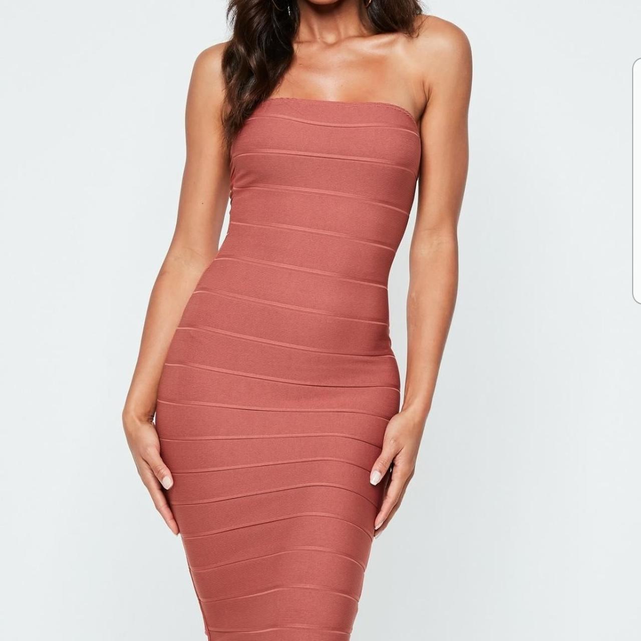 Missguided Peach bandage midi dress super