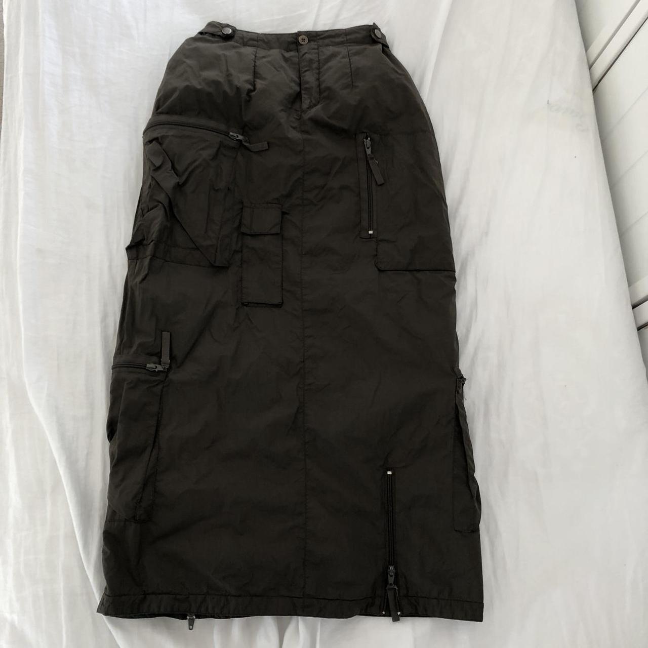CARGO SKIRT cargo maxi nylon dark green skirt.... Depop