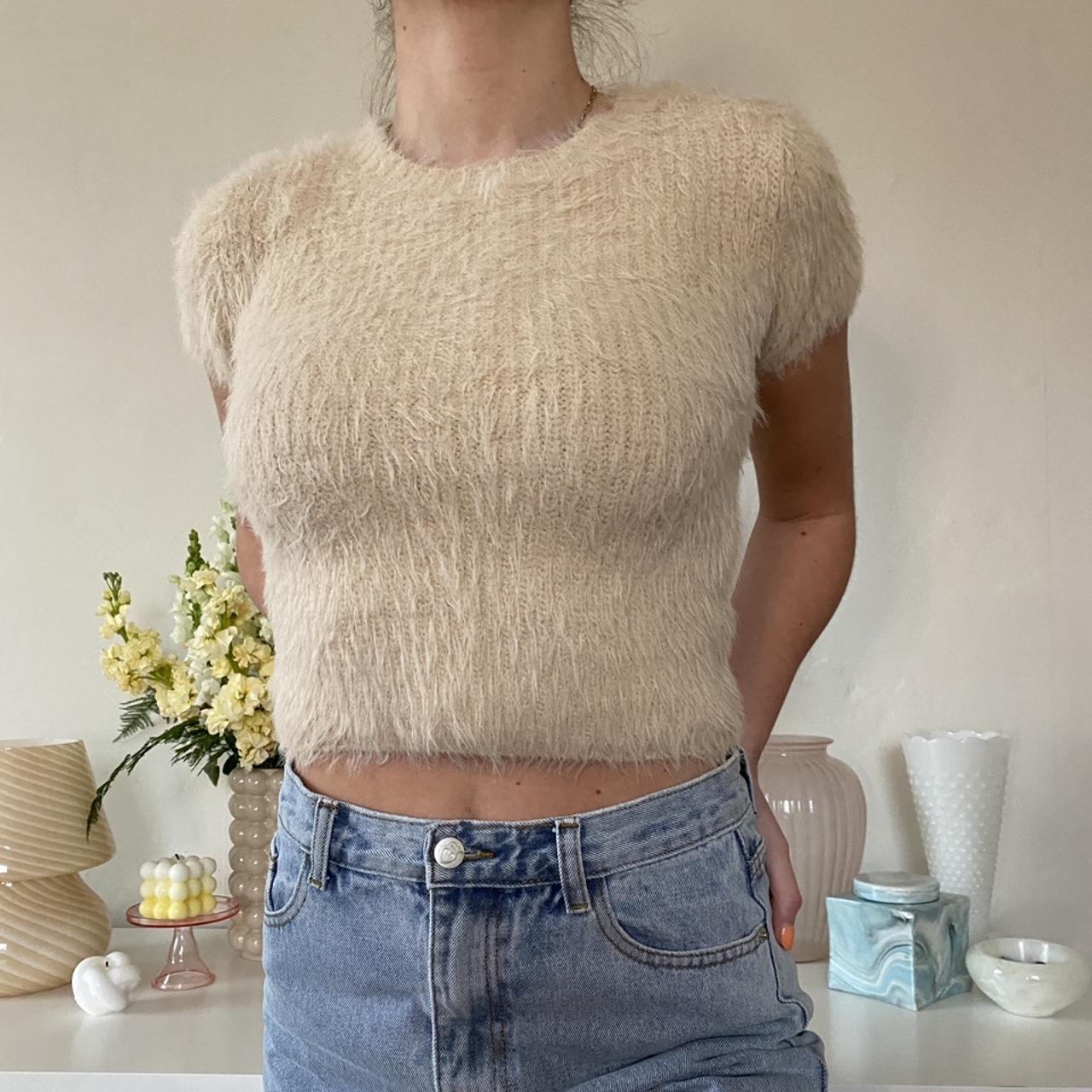 Short sleeve fuzzy on sale sweater