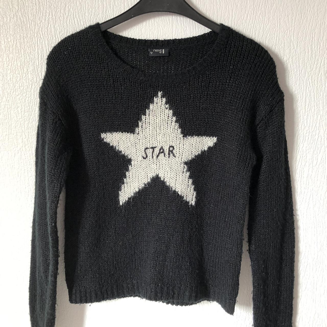 black and white knitted star jumper from next. SIZE... Depop