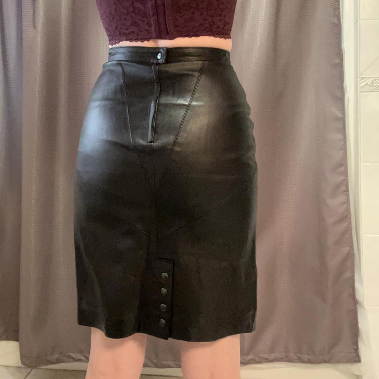Vintage 100% leather skirt made by B.B. Dakota. In... - Depop