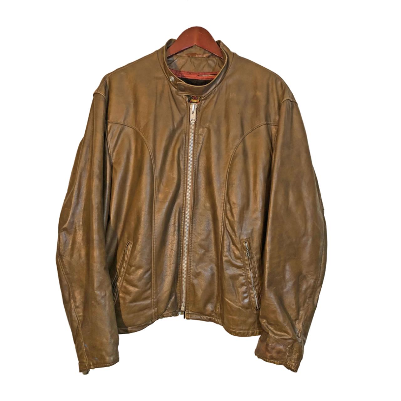 Schott N.Y.C. Brown Leather Cafe Racer Jacket Men's... - Depop