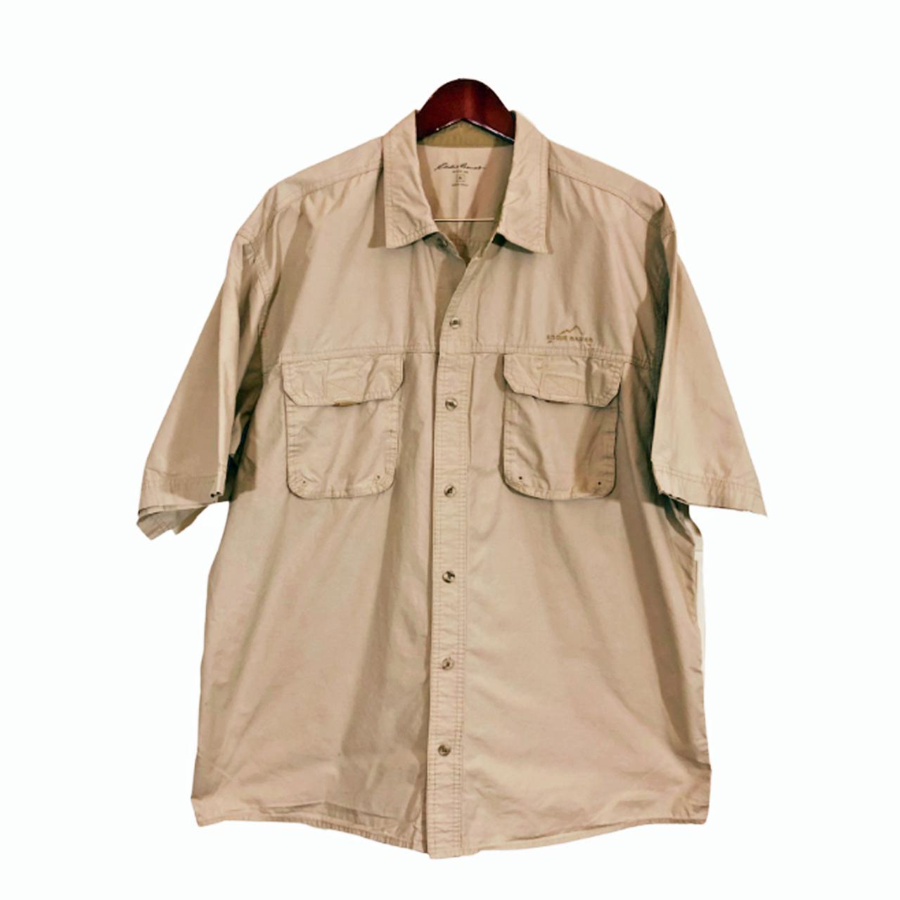 EDDIE BAUER Beige Short Sleeve Fishing Shirt Size XL... - Depop