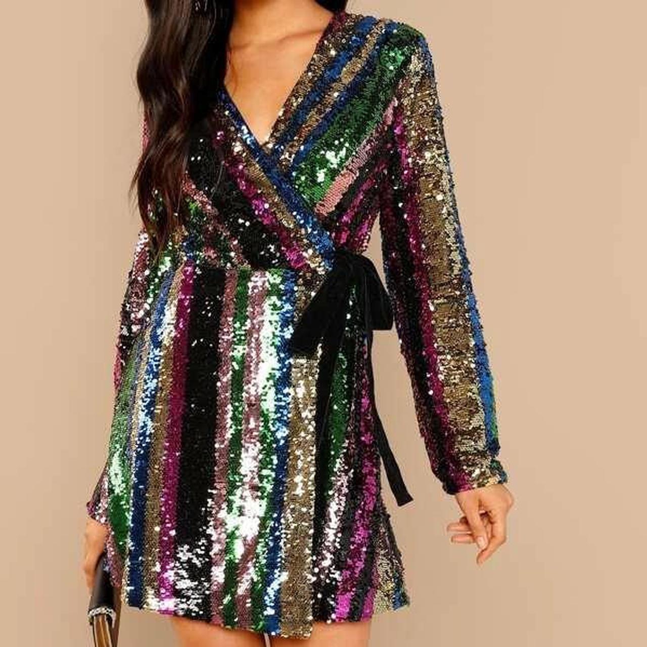 rainbow sequin wrap dress