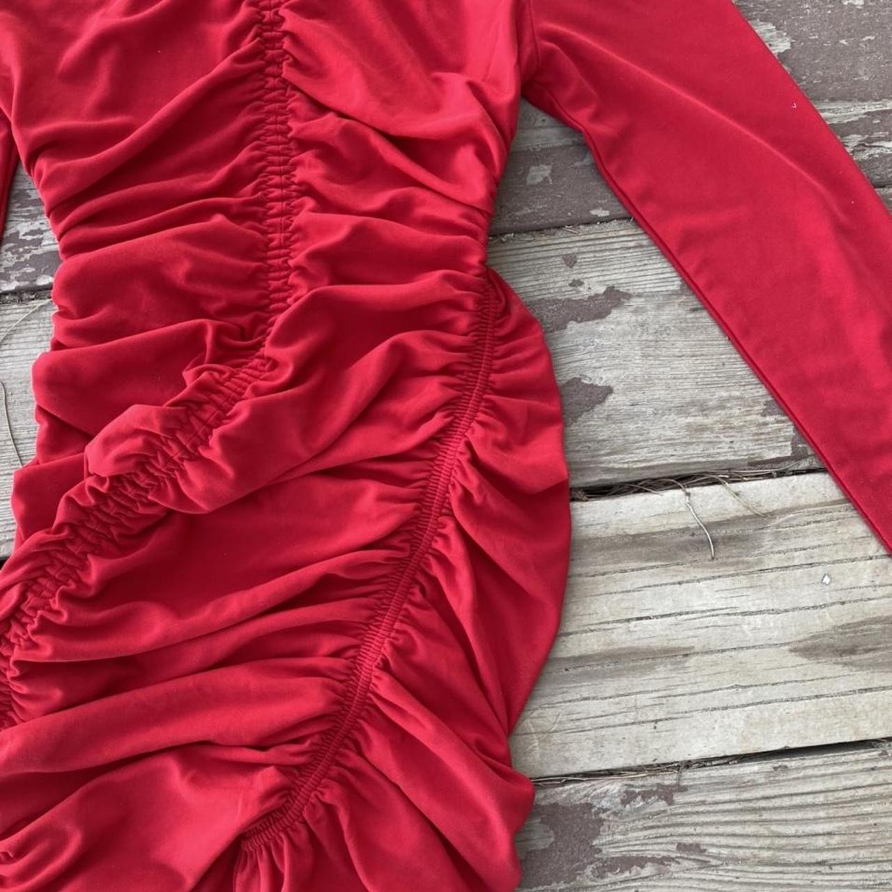 zara red ruched dress