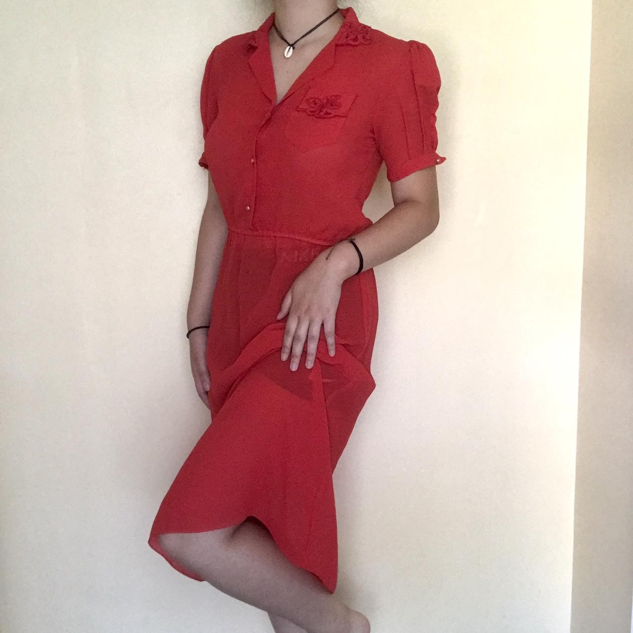 Vintage 40's Style Red Dress -Lovely semi-sheer... - Depop