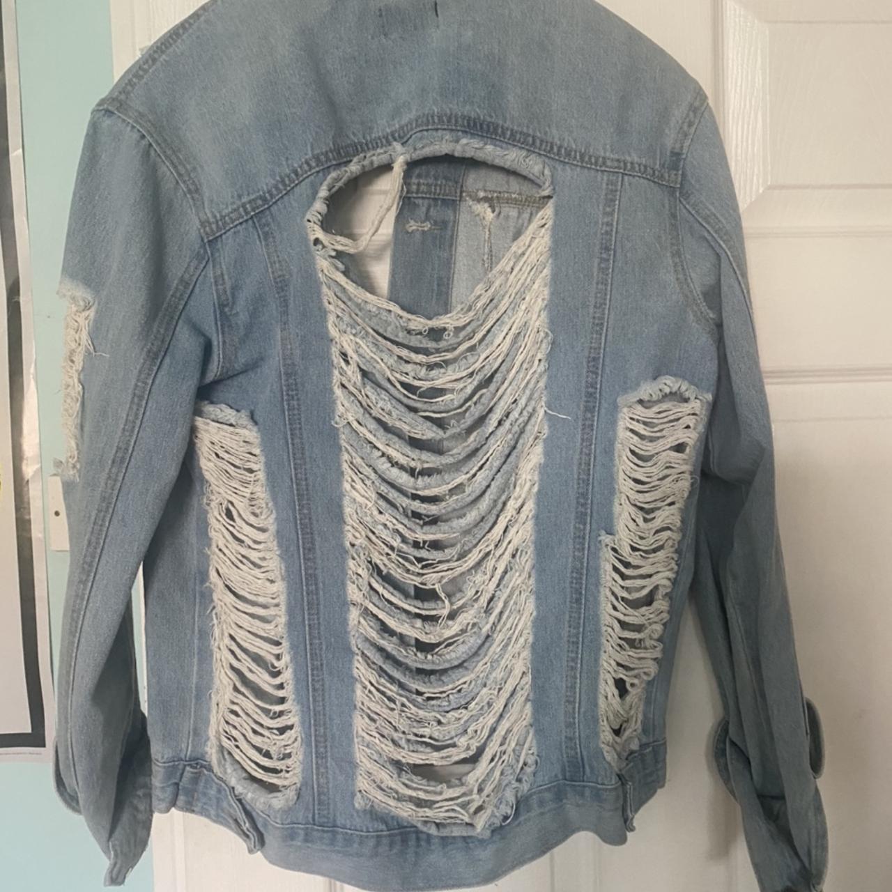 Pretty Little Thing distressed denim jacket. - Depop