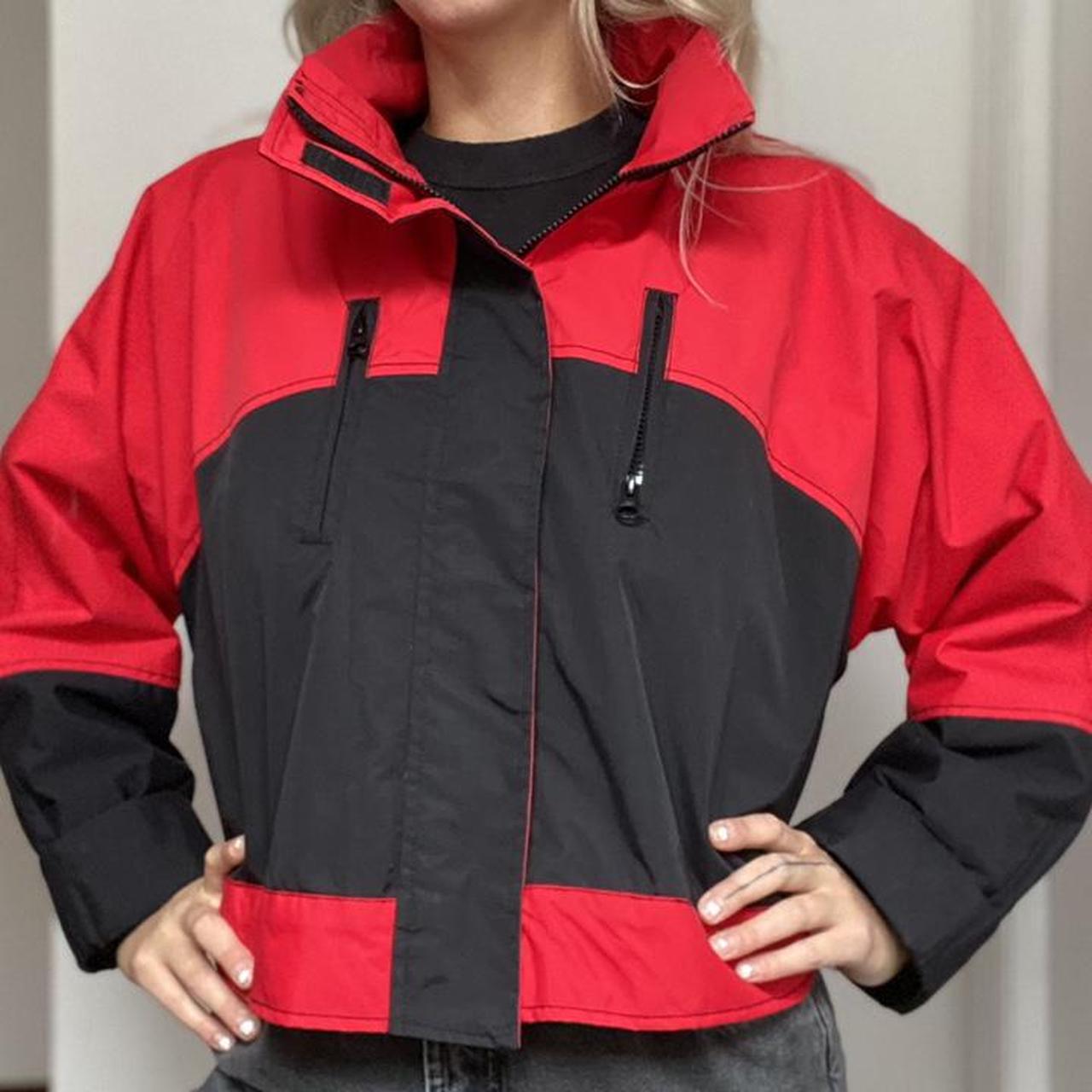 red cropped windbreaker