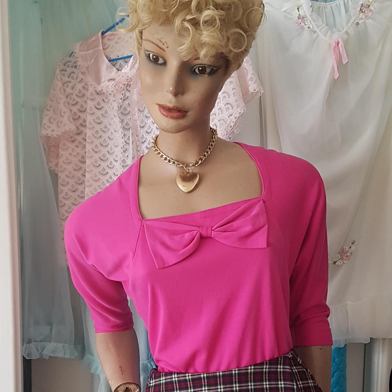 Hot Pink Elbow Sleeve Length Square Neck Top with... Depop