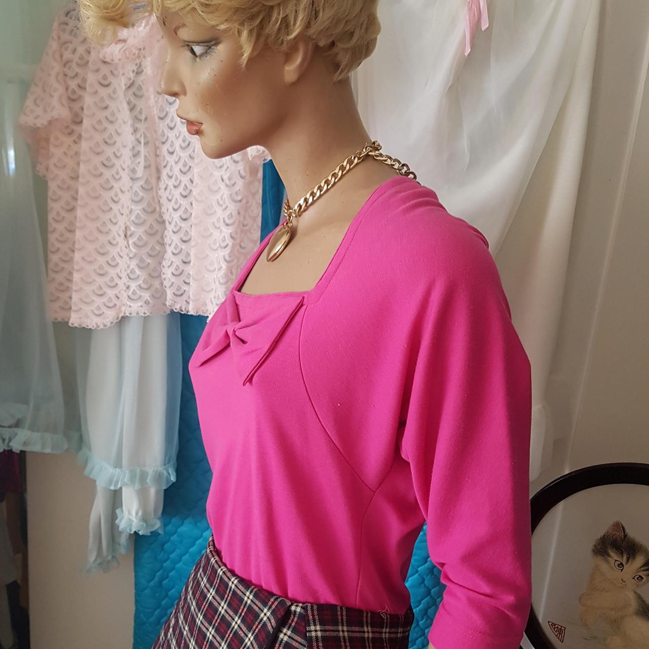 Hot Pink Elbow Sleeve Length Square Neck Top with... Depop