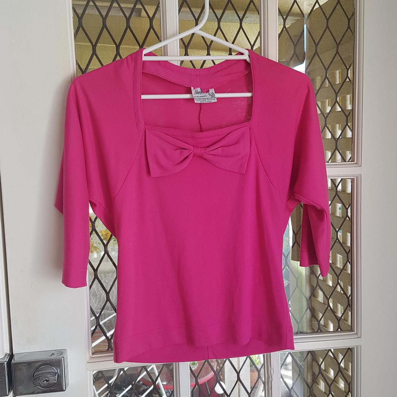 Hot Pink Elbow Sleeve Length Square Neck Top with... Depop