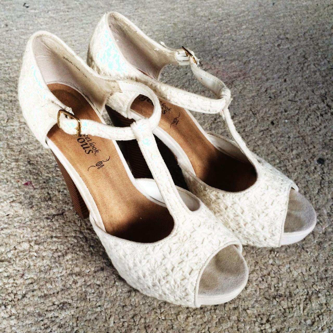 Vintage white lace crochet wooden clog Depop