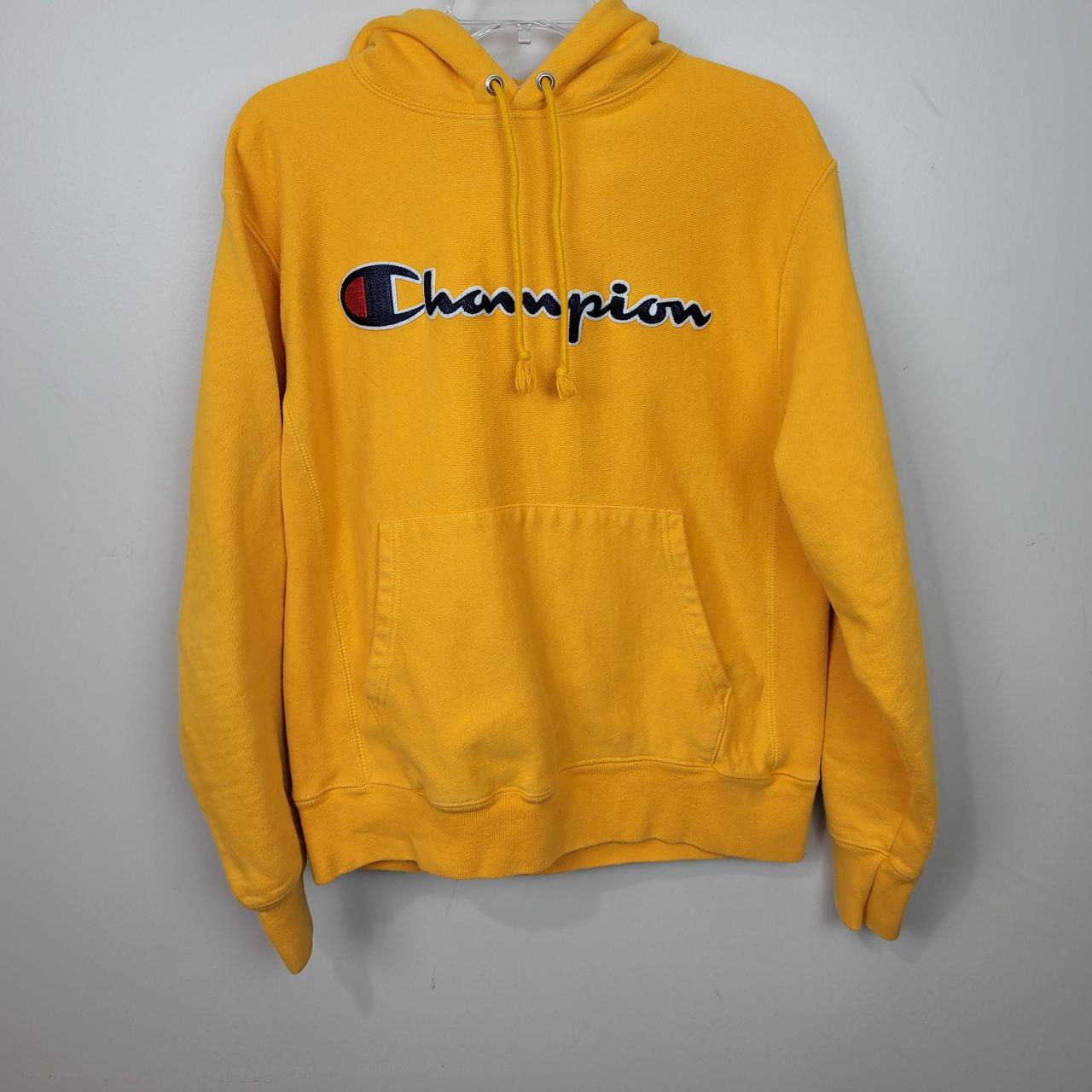 Yellow Champion Reverse Weave Hoodie OPEN TO... - Depop