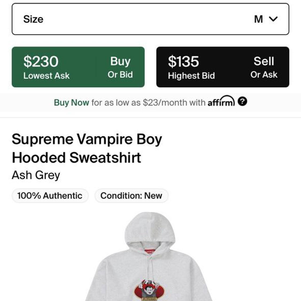 Supreme Vampire Boy Hoodie Light Grey Size M 100%... - Depop