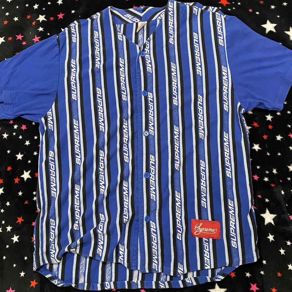 Supreme Jacquard Logo Baseball Jersey Blue (Men's... - Depop