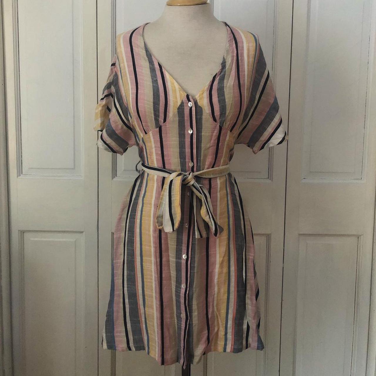 Adorable Multi-color Pinstripe Button-up Dress With - Depop