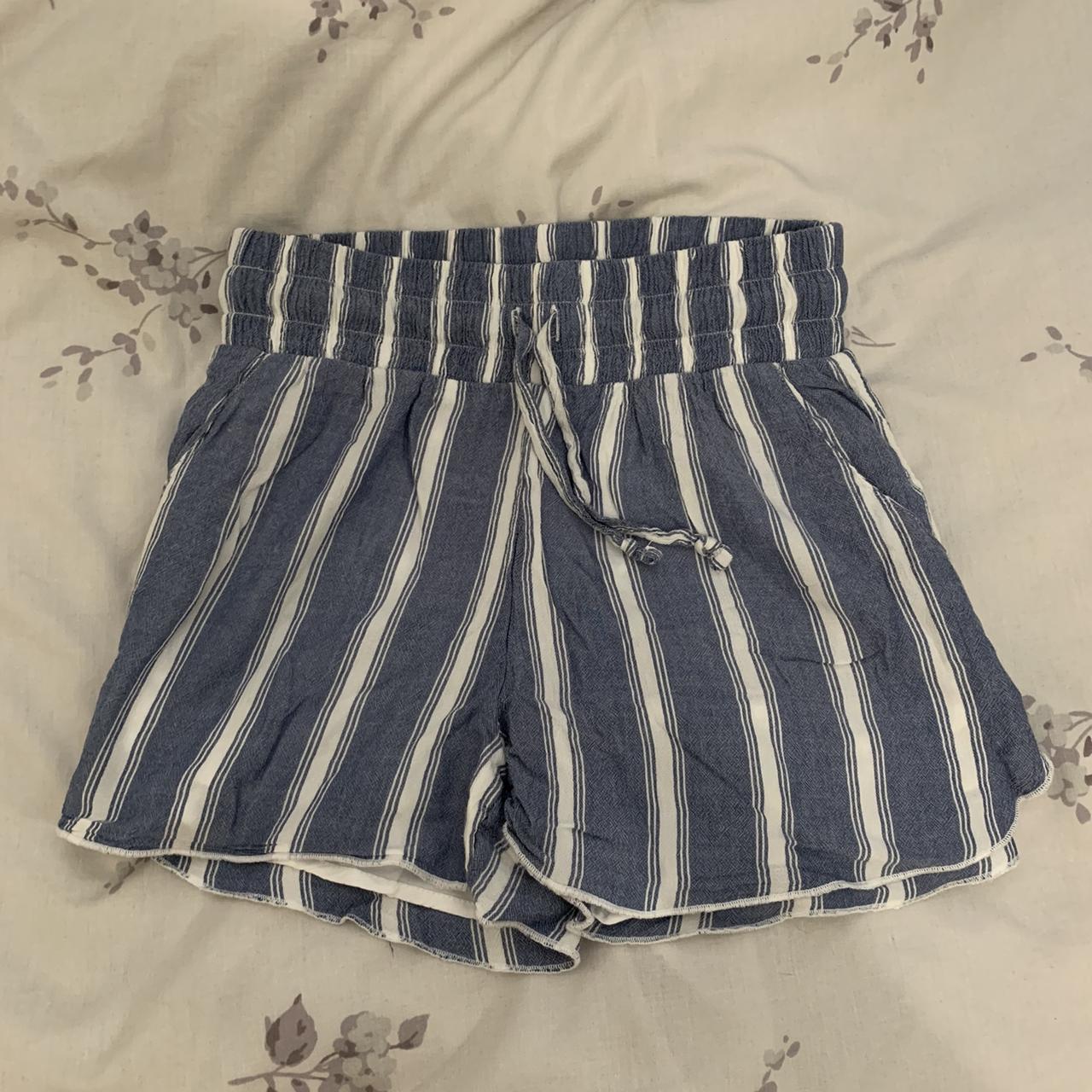 Blue and white striped beach shorts • never worn •... - Depop