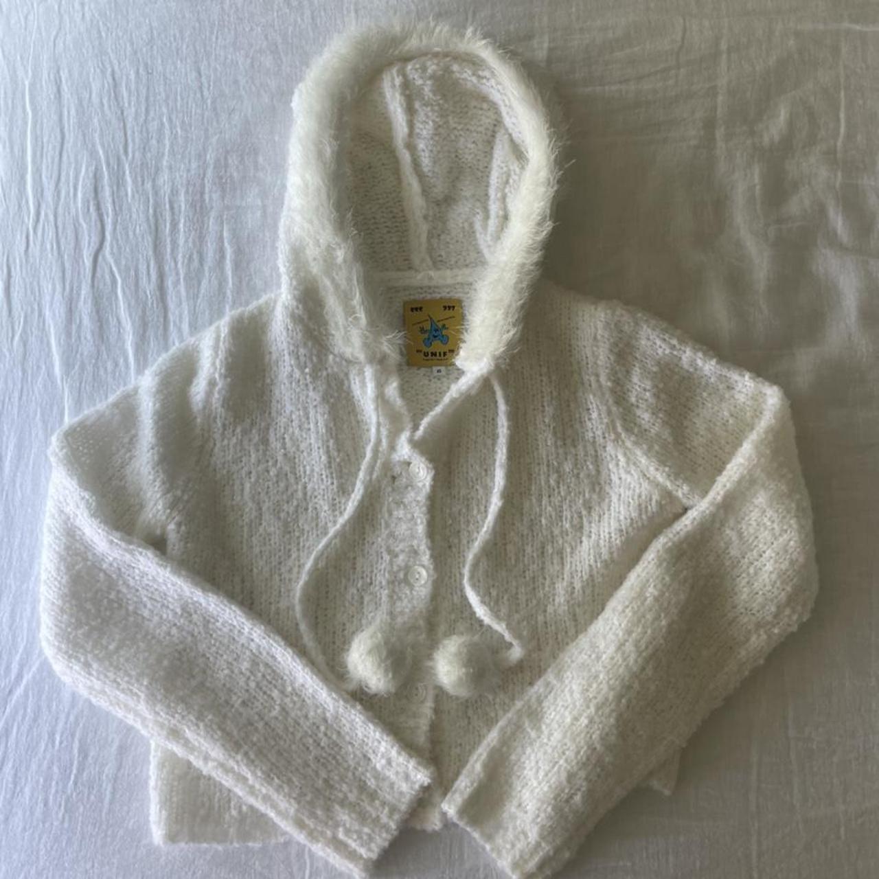 unif fuku white cardigan in xs sold out online so... - Depop