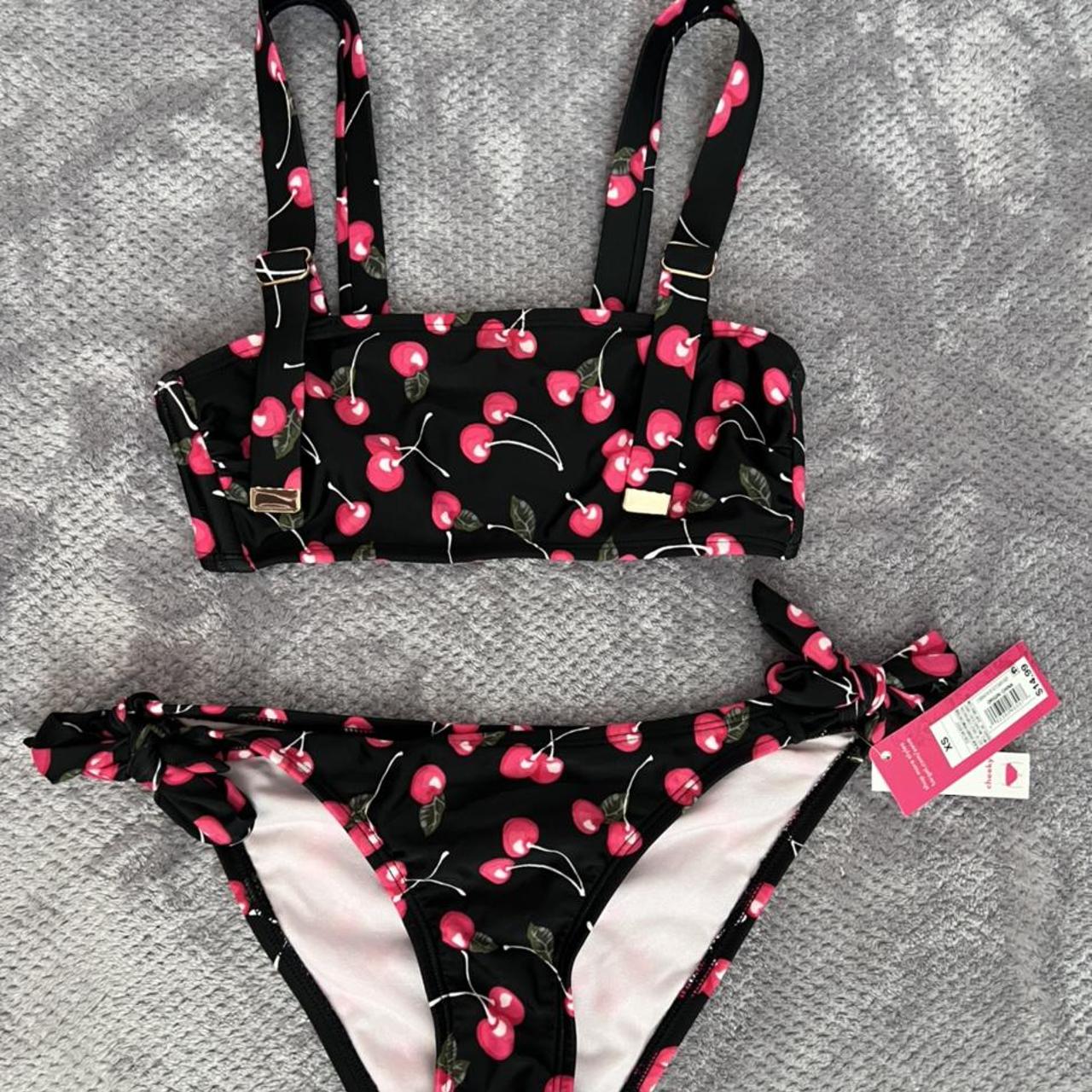 Cherry bikini set. Never worn, bottoms still have... Depop
