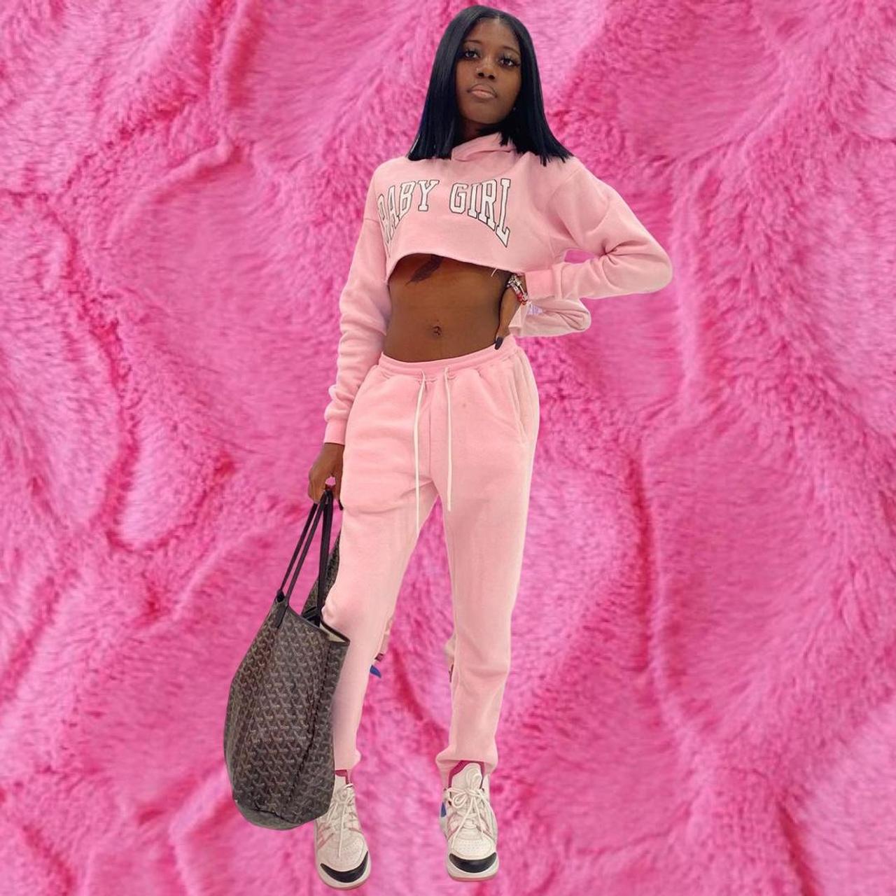 Comfy pink cropped sweatsuit baby girl on the front. Depop