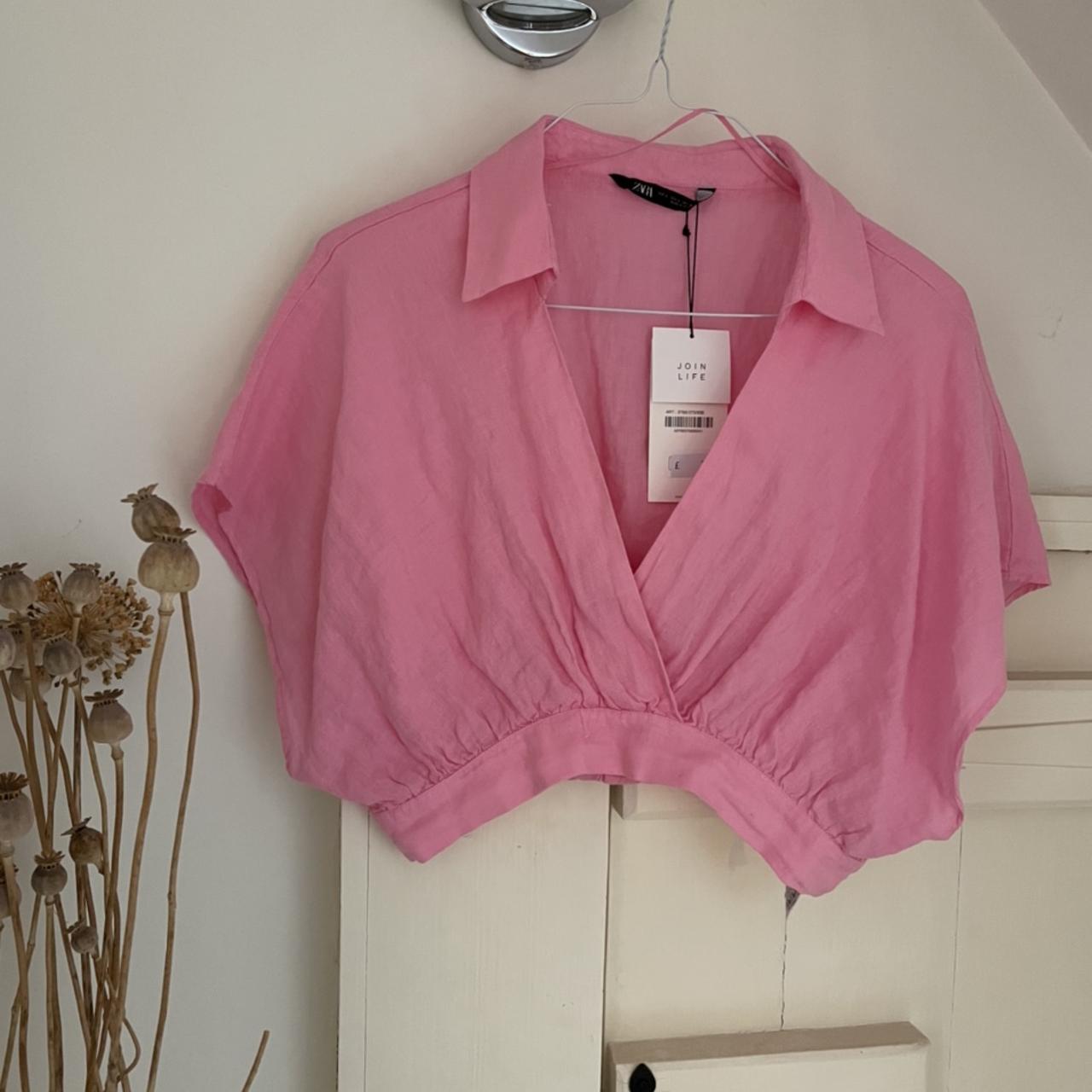 Zara pink linen crop top Brand new Elasticated Depop