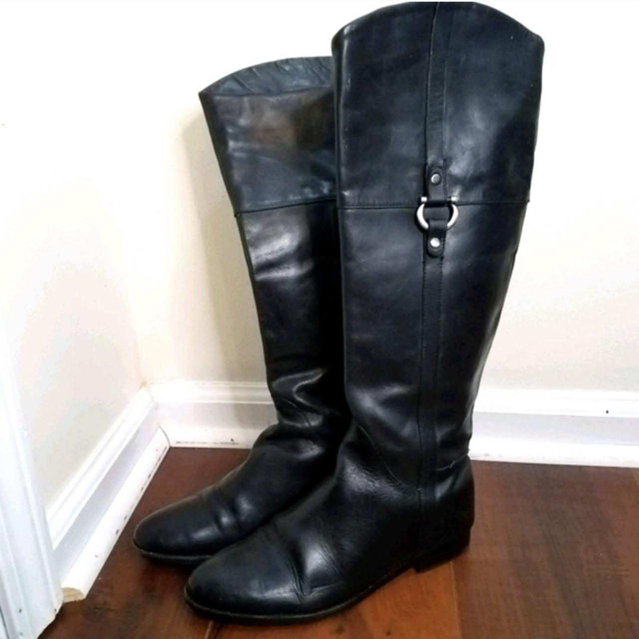 Vintage 1970s black leather riding boots 6.5 Vero... - Depop