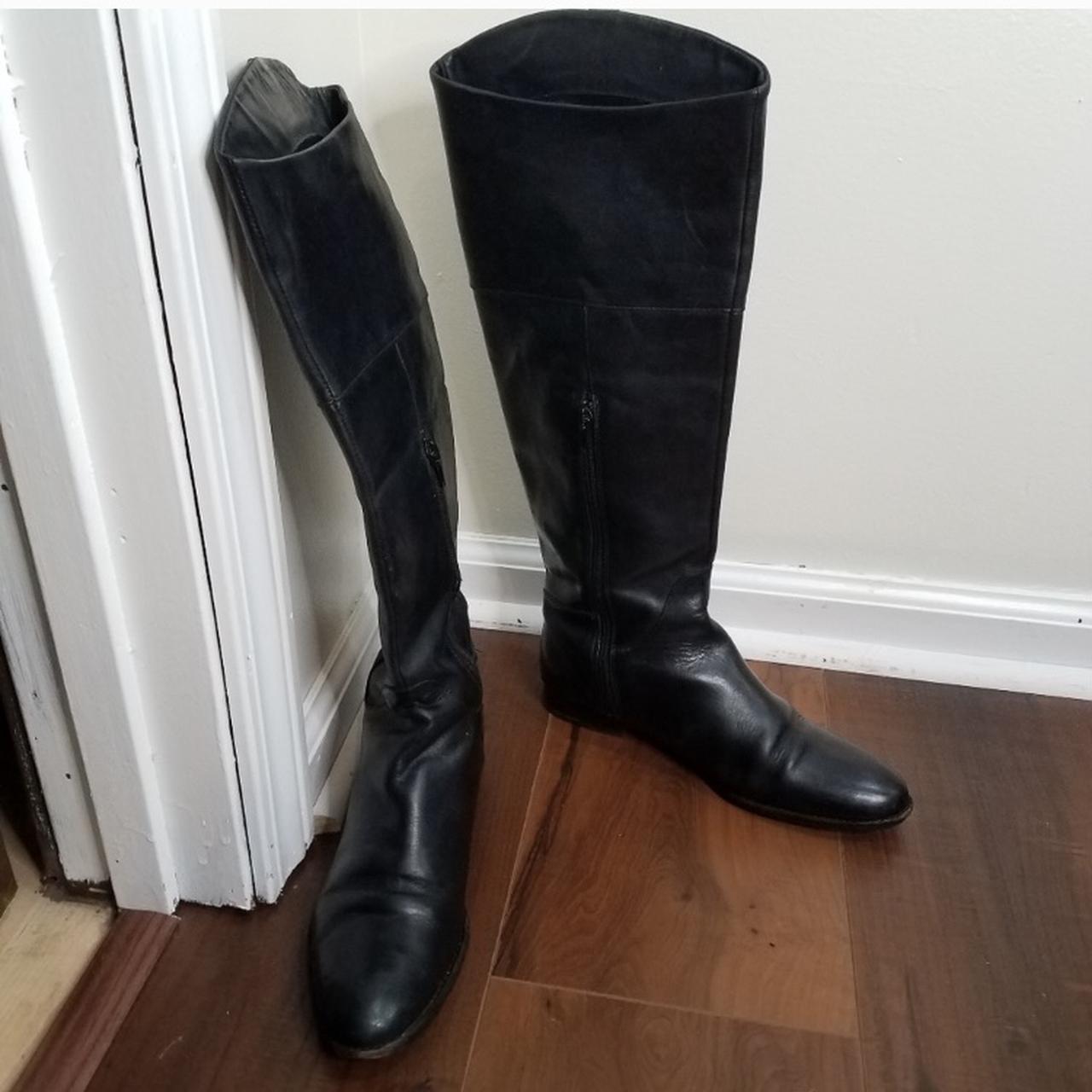 Vintage 1970s black leather riding boots 6.5 Vero... - Depop