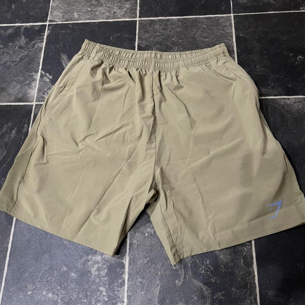 Khaki Gymshark shorts Size Large Bought and never... - Depop