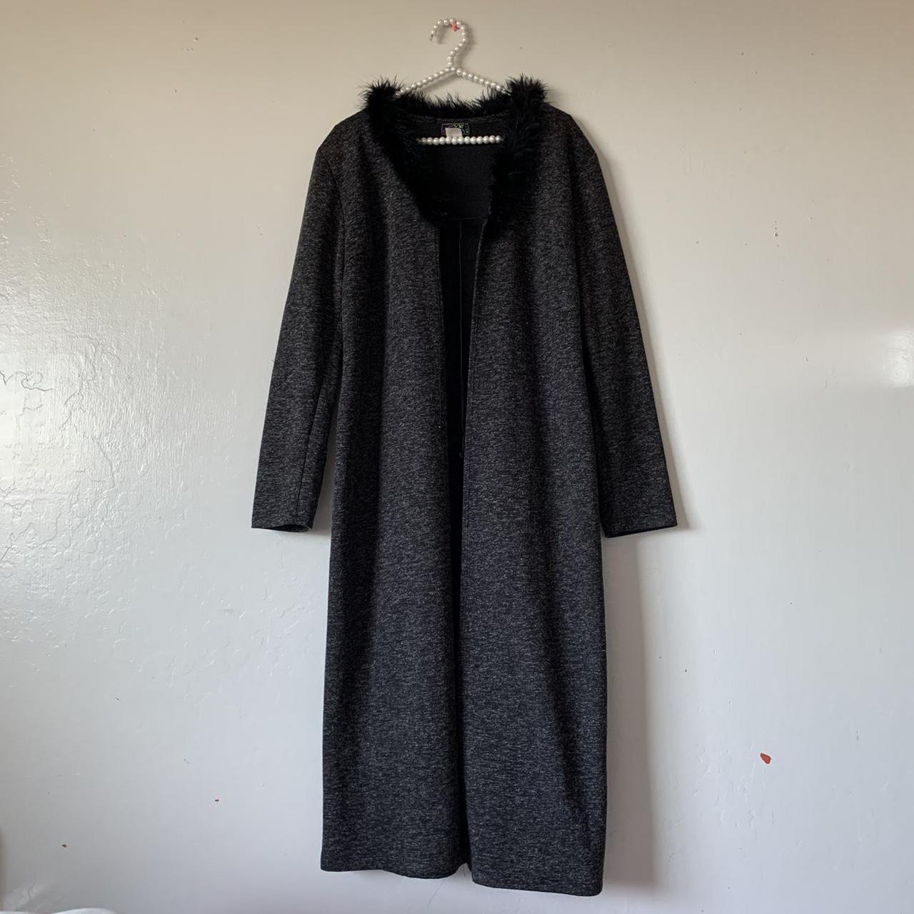 🖤 y2k long gray cardigan with furry trim collar... - Depop