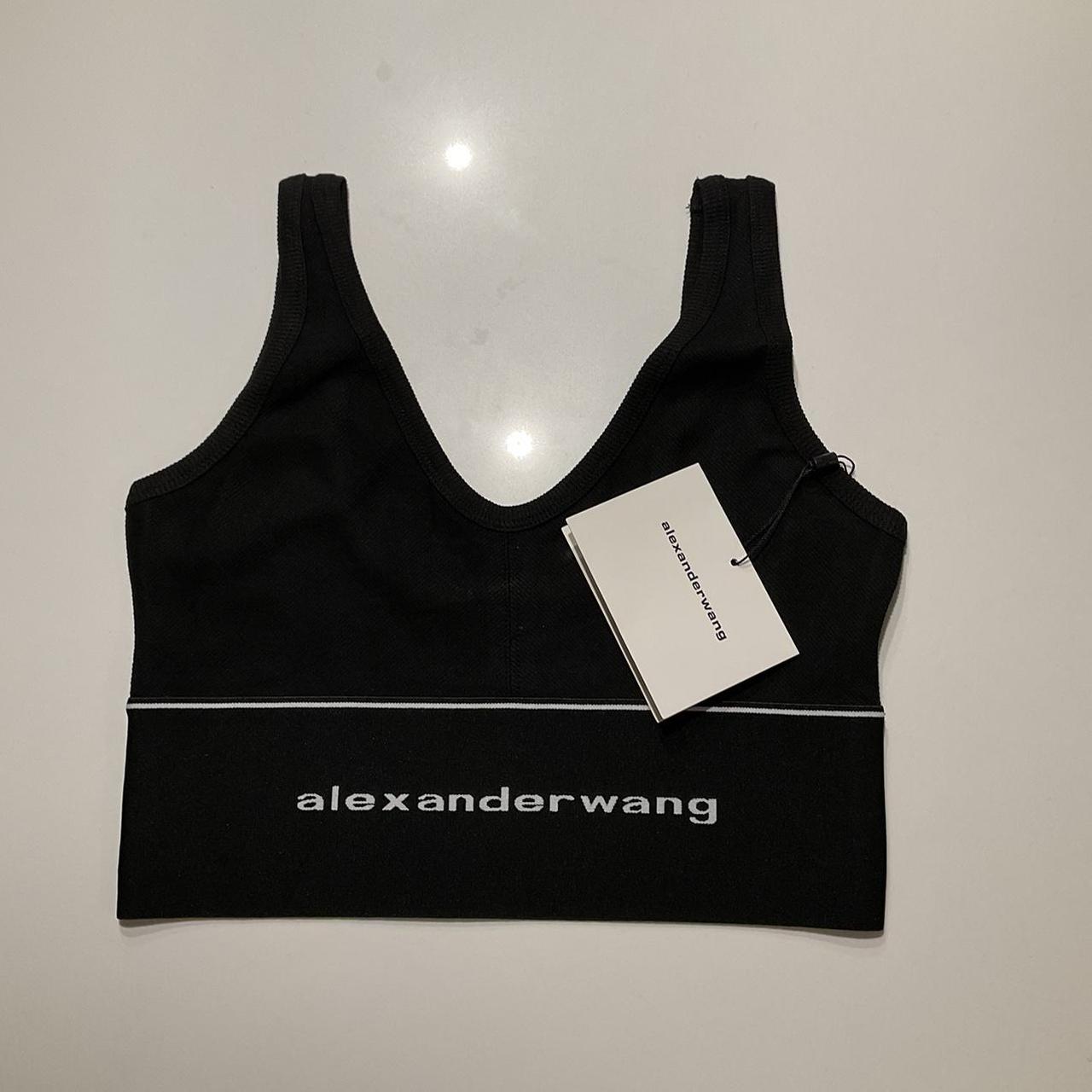 alexander wang ロゴエラスティックブラ Alexander Wang Logo Elastic Bra Black Top. Brand | Depop
