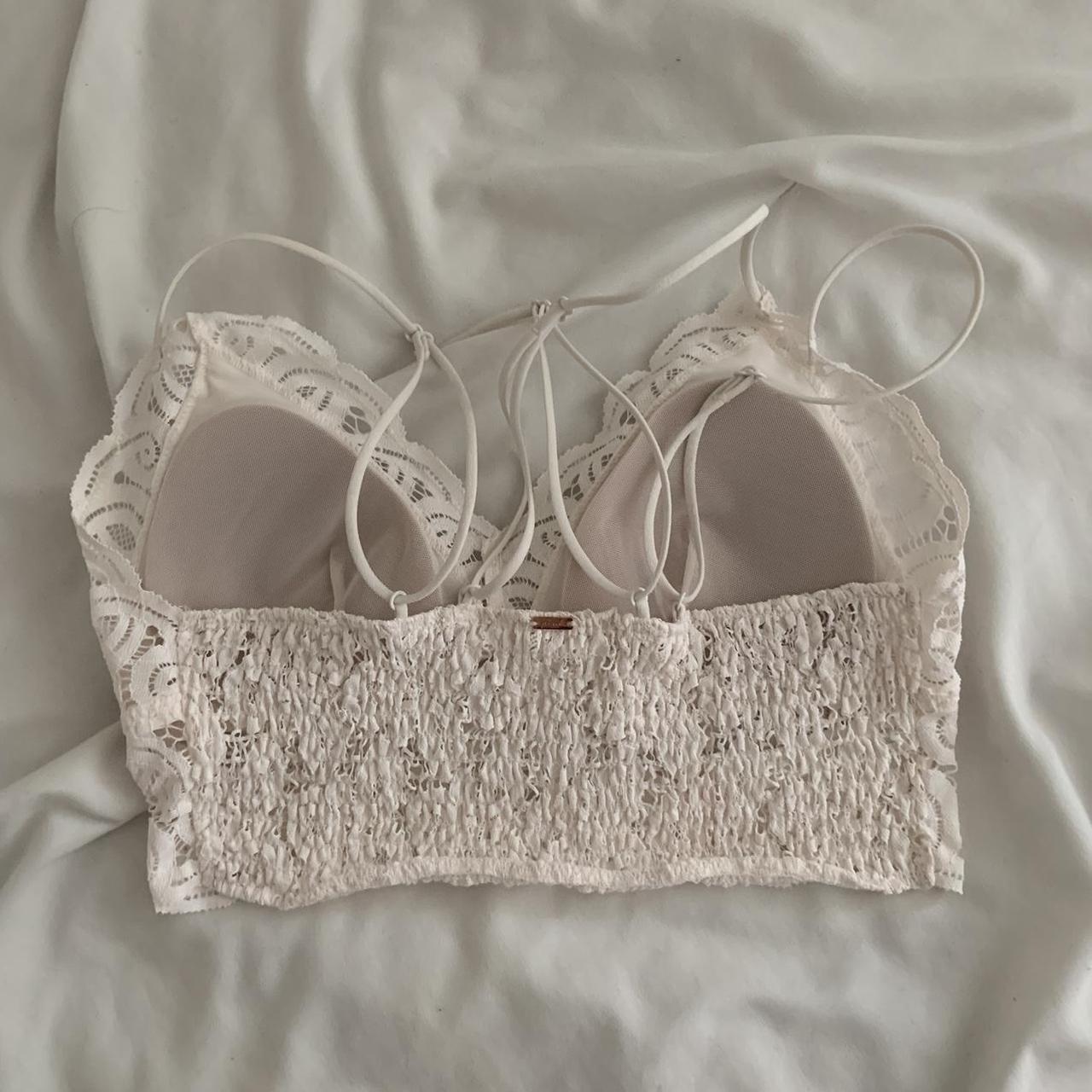 Pink Victoria's Secret white lace t back bralette. - Depop